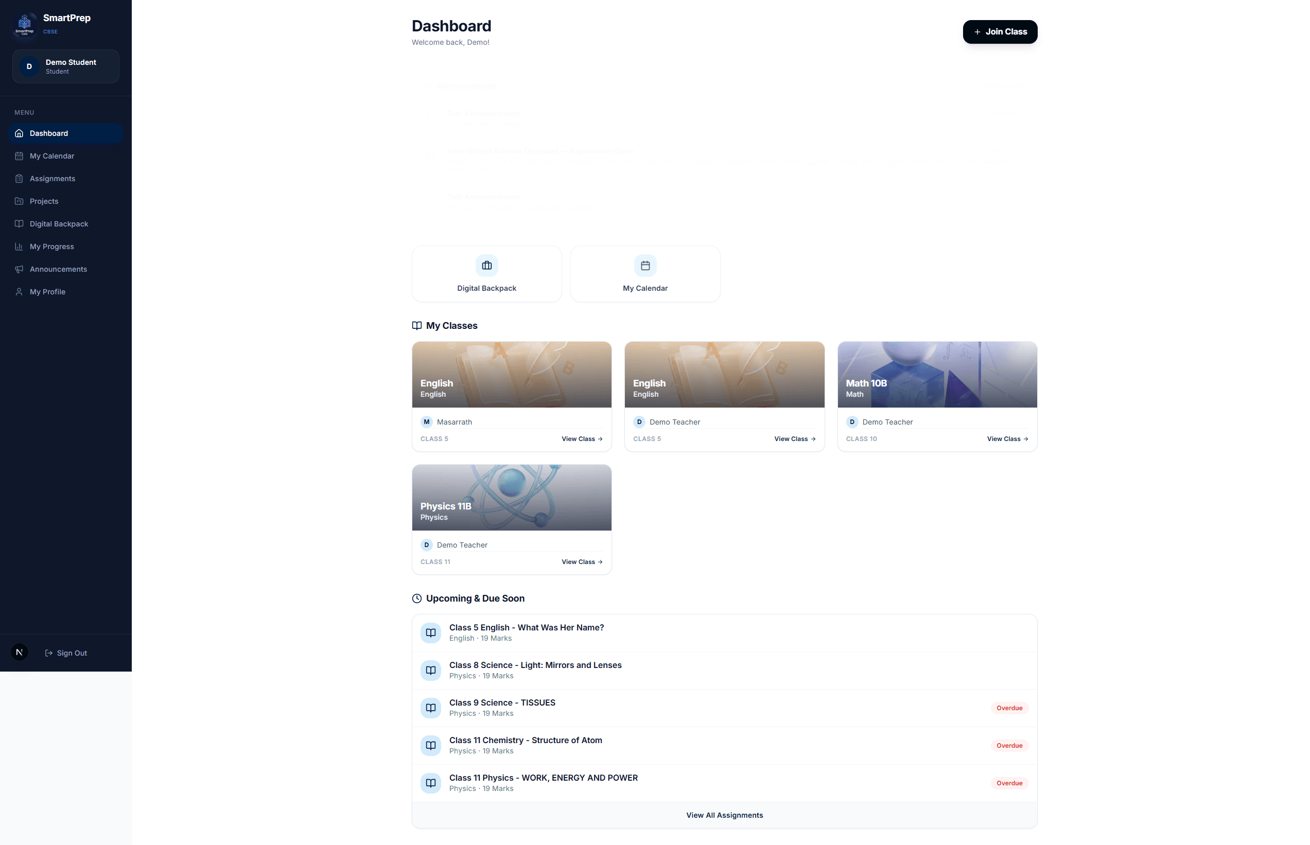 Student dashboard
